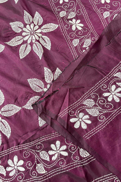 Purple(Jamun) Silk Kantha Stitch Saree