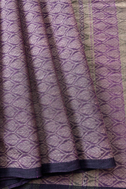 Purple Dhaniakhali Leaf Woven Cotton Saree
