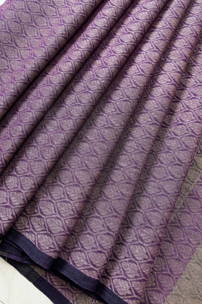 Purple Dhaniakhali Leaf Woven Cotton Saree