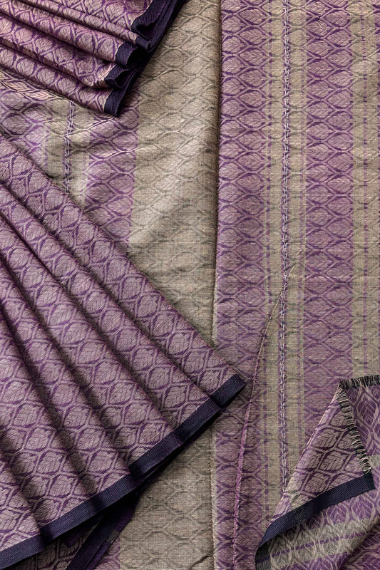 Purple Dhaniakhali Leaf Woven Cotton Saree