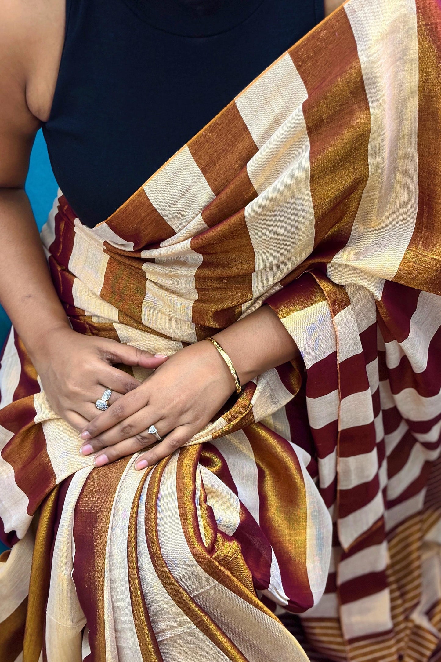 Golden-Champagne Tissue Linen Saree