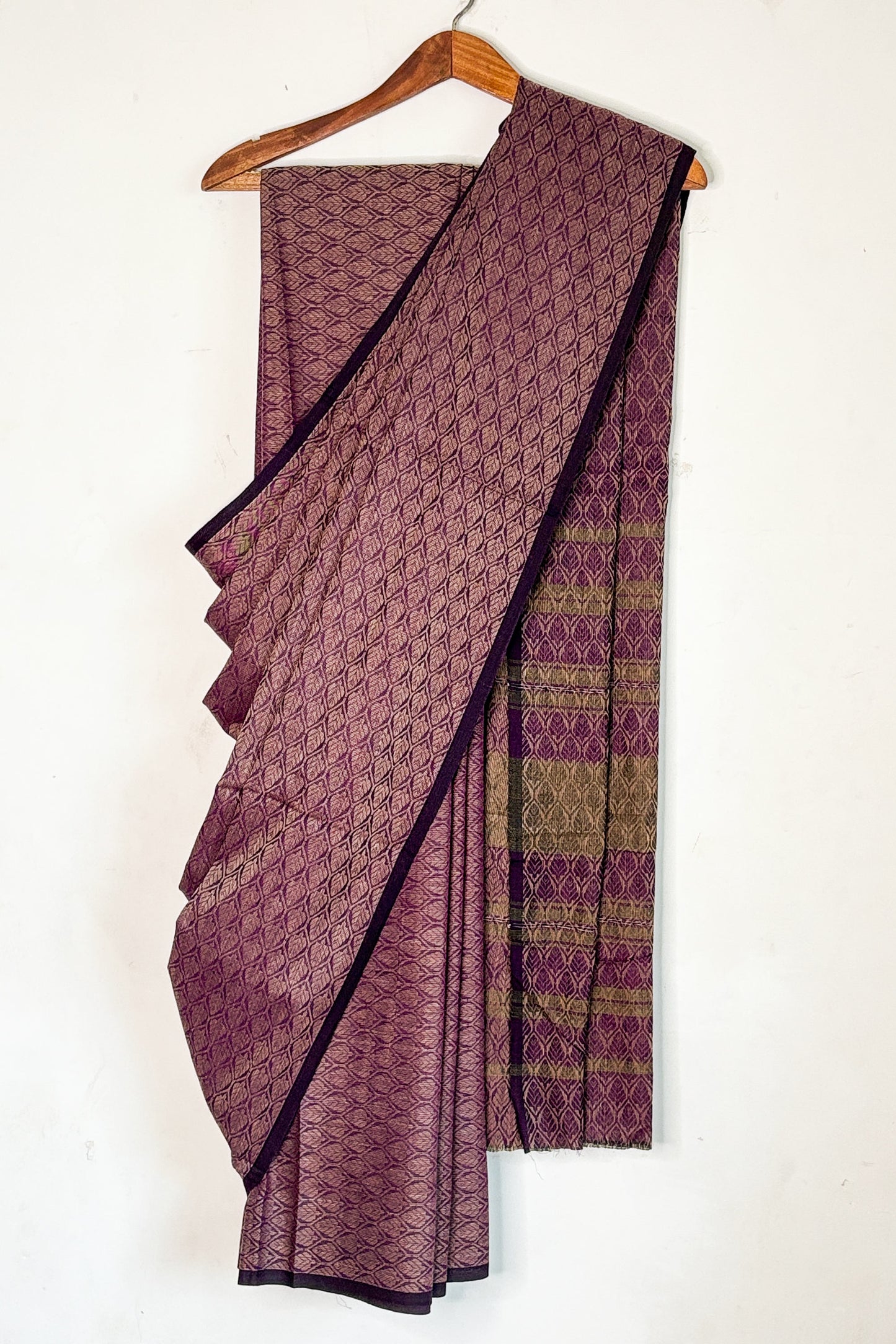Purple Dhaniakhali Leaf Woven Cotton Saree