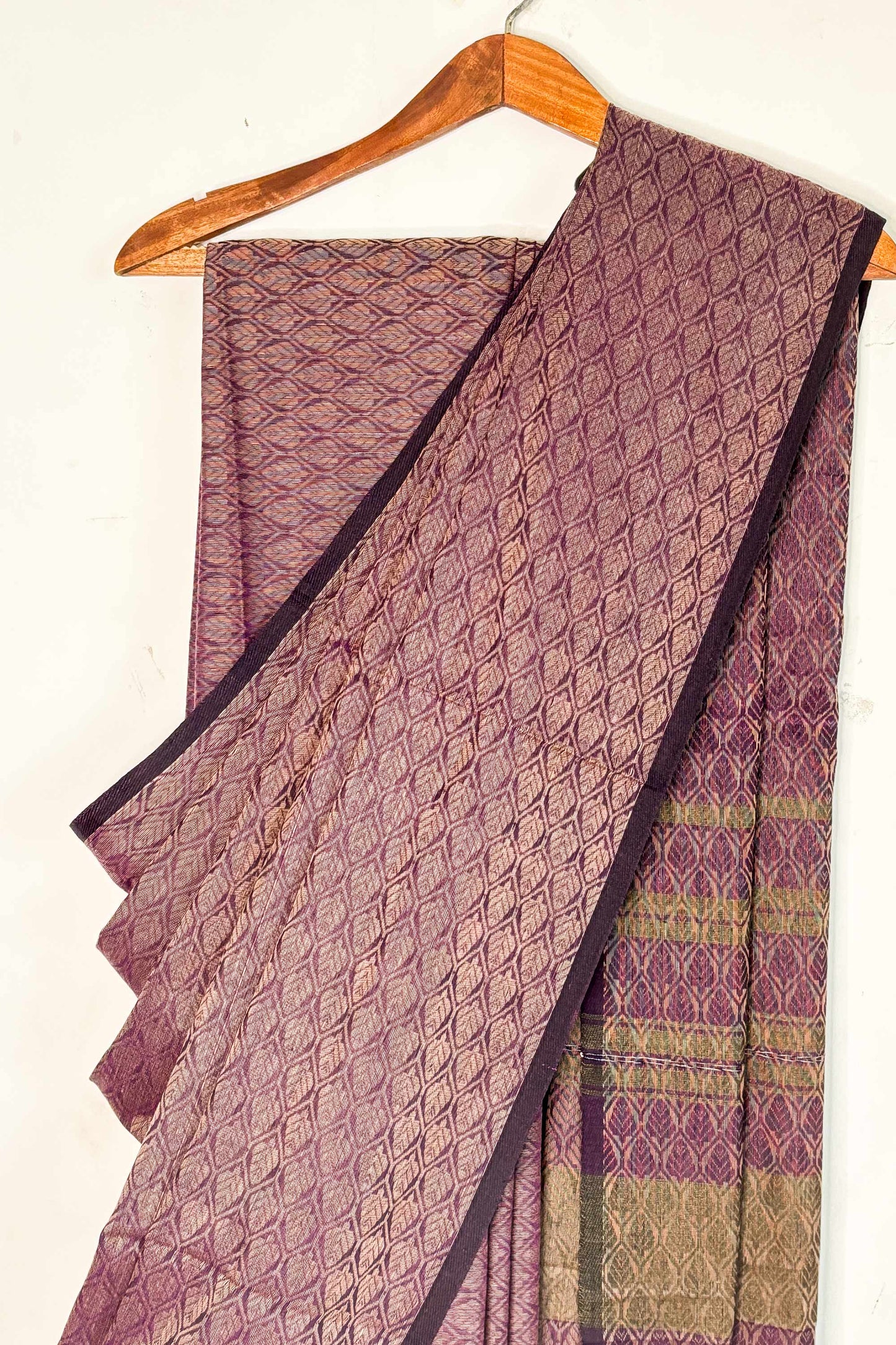 Purple Dhaniakhali Leaf Woven Cotton Saree