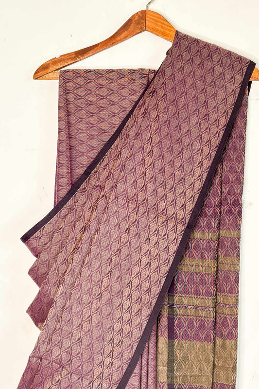 Purple Dhaniakhali Leaf Woven Cotton Saree