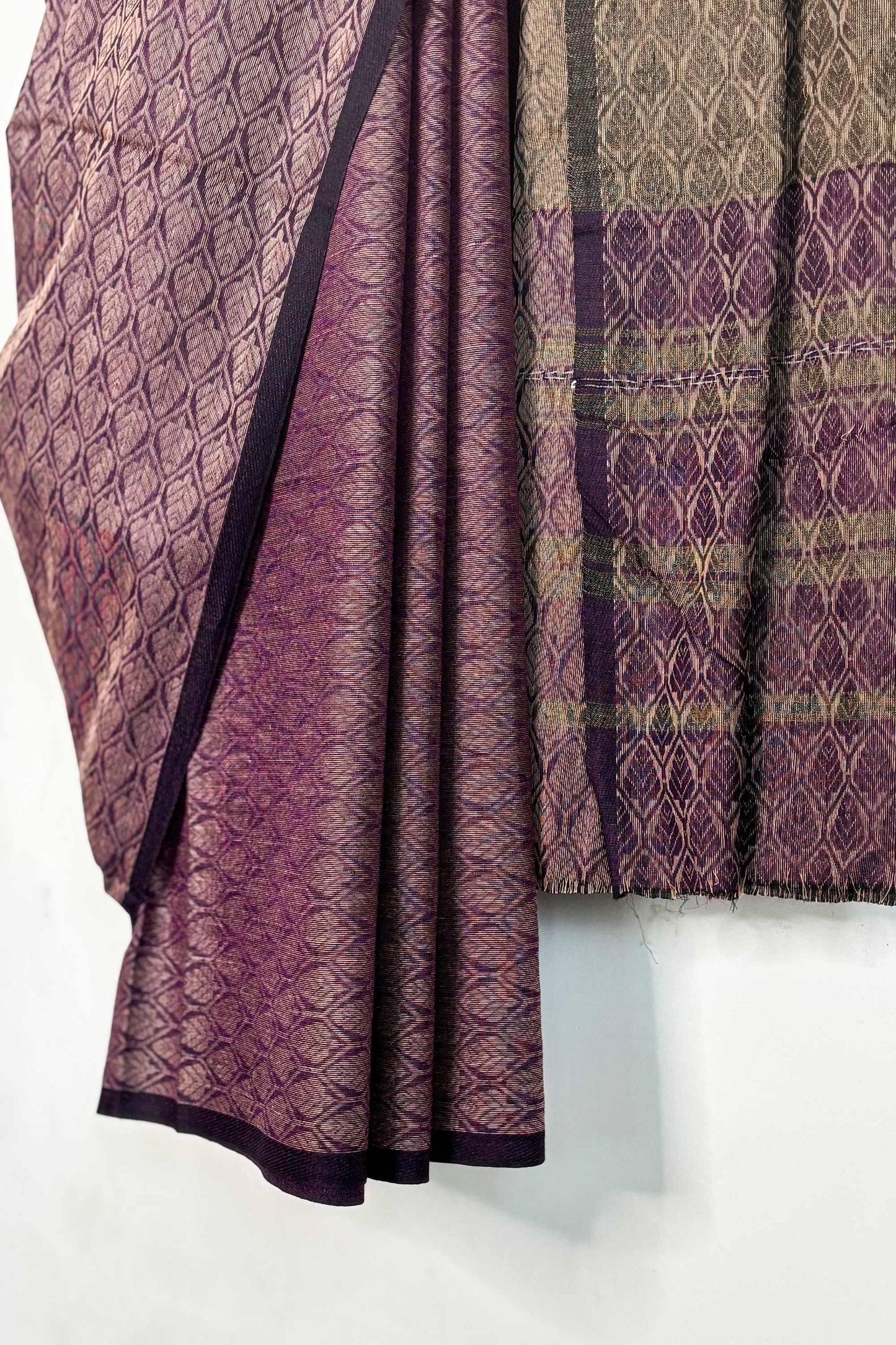 Purple Dhaniakhali Leaf Woven Cotton Saree