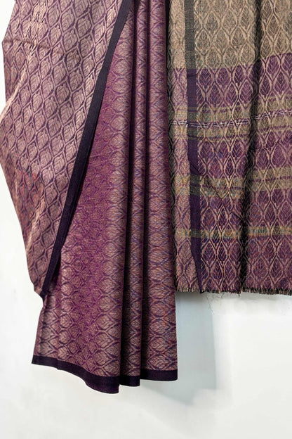 Purple Dhaniakhali Leaf Woven Cotton Saree