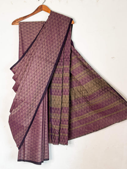 Purple Dhaniakhali Leaf Woven Cotton Saree