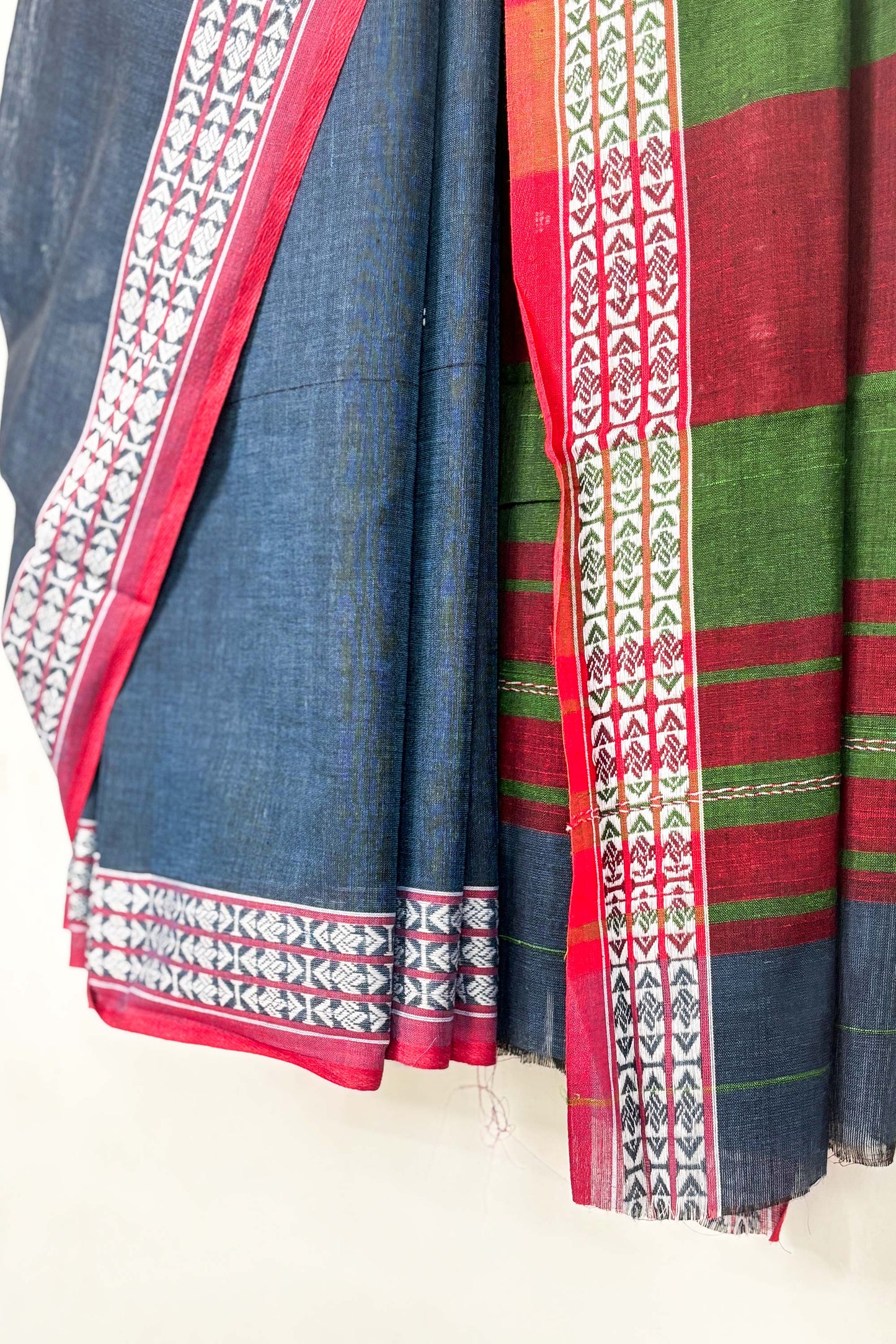 Midnight Blue Woven Boders Cotton Dhaniakhali Saree