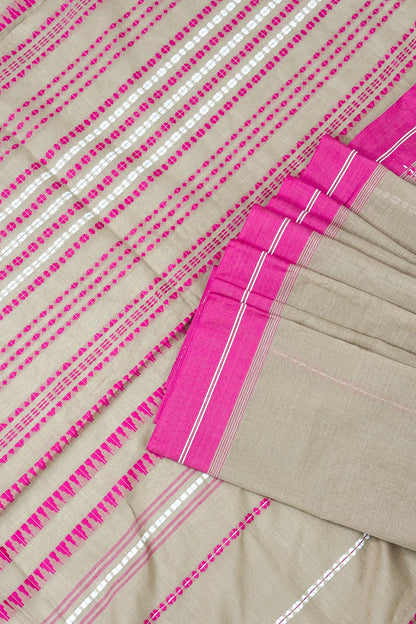 Mud Bengal Cotton Saree with Pink Border