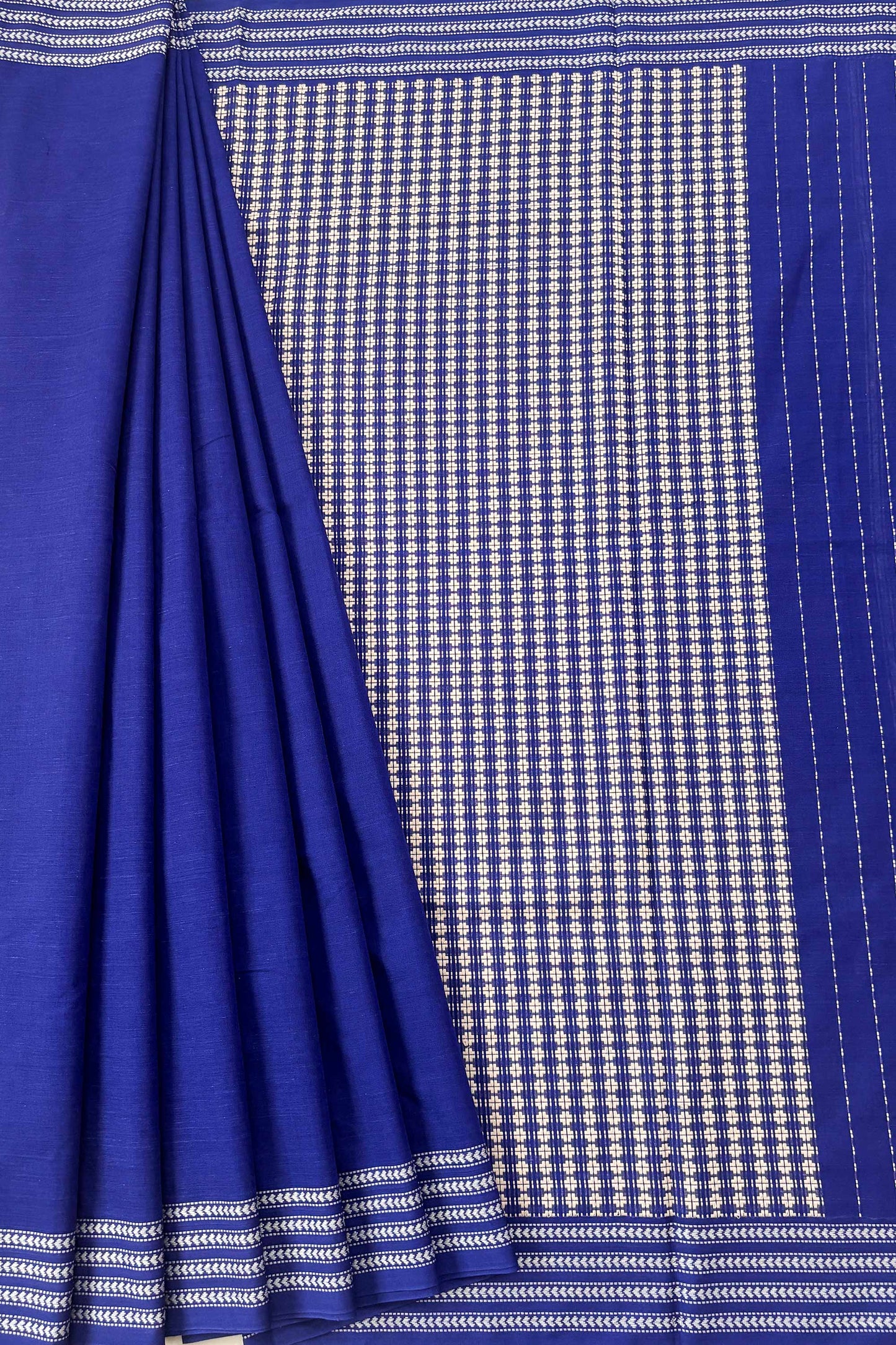 Blue Bengal Cotton Saree with White Woven Border and Heavy woven pallu