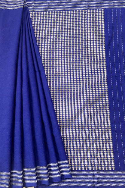 Blue Bengal Cotton Saree with White Woven Border and Heavy woven pallu