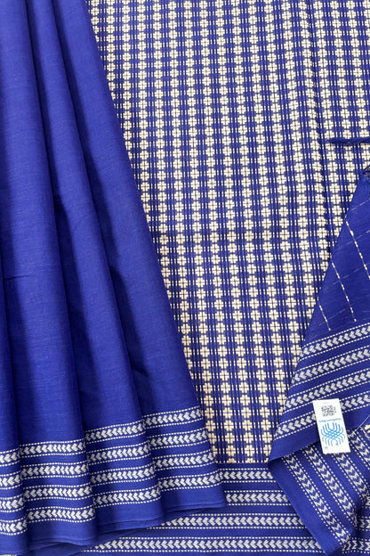 Blue Bengal Cotton Saree with White Woven Border and Heavy woven pallu
