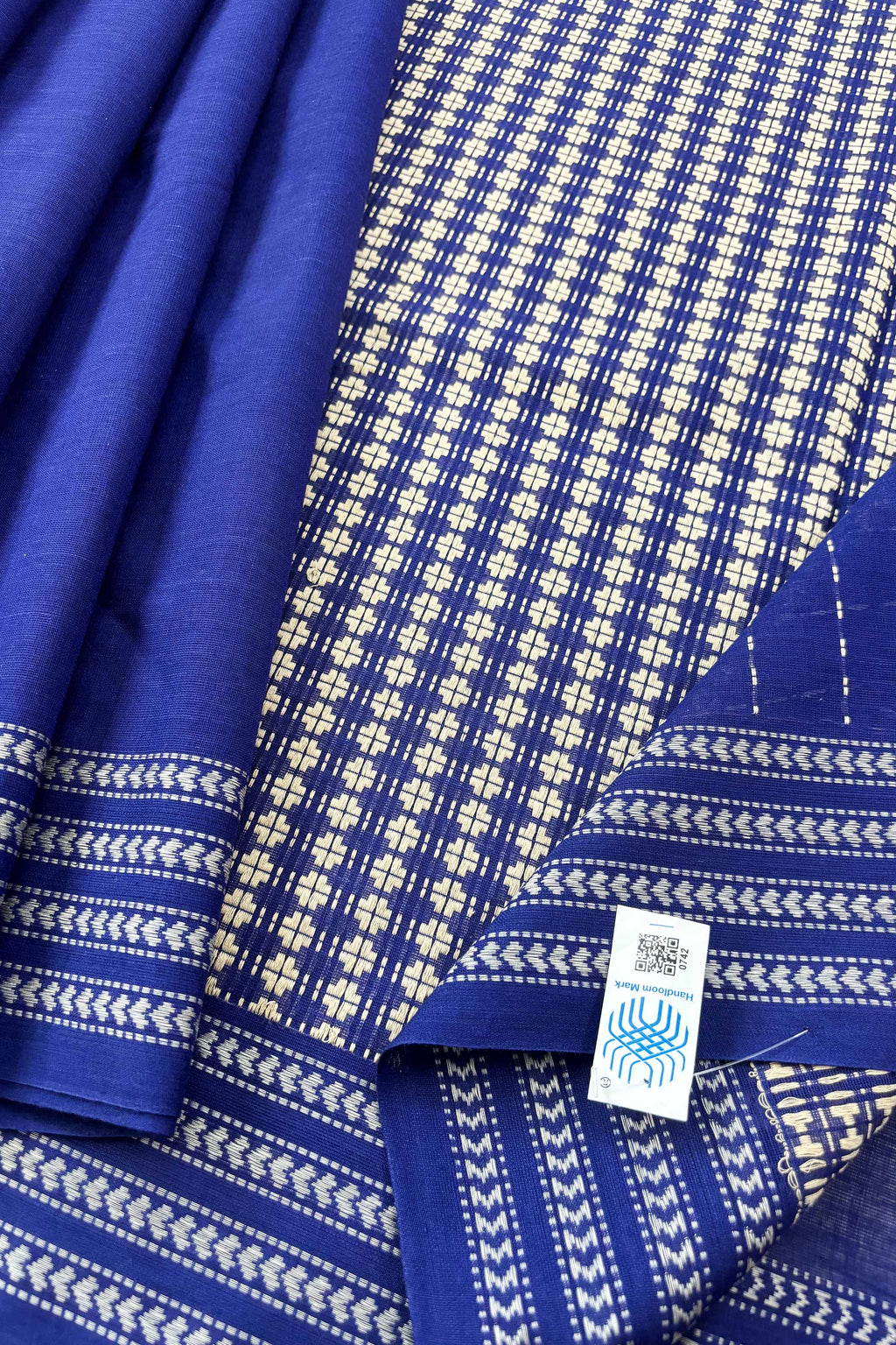 Blue Bengal Cotton Saree with White Woven Border and Heavy woven pallu
