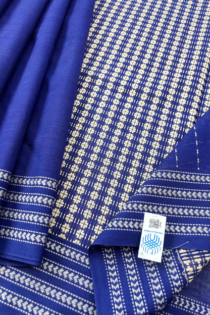 Blue Bengal Cotton Saree with White Woven Border and Heavy woven pallu