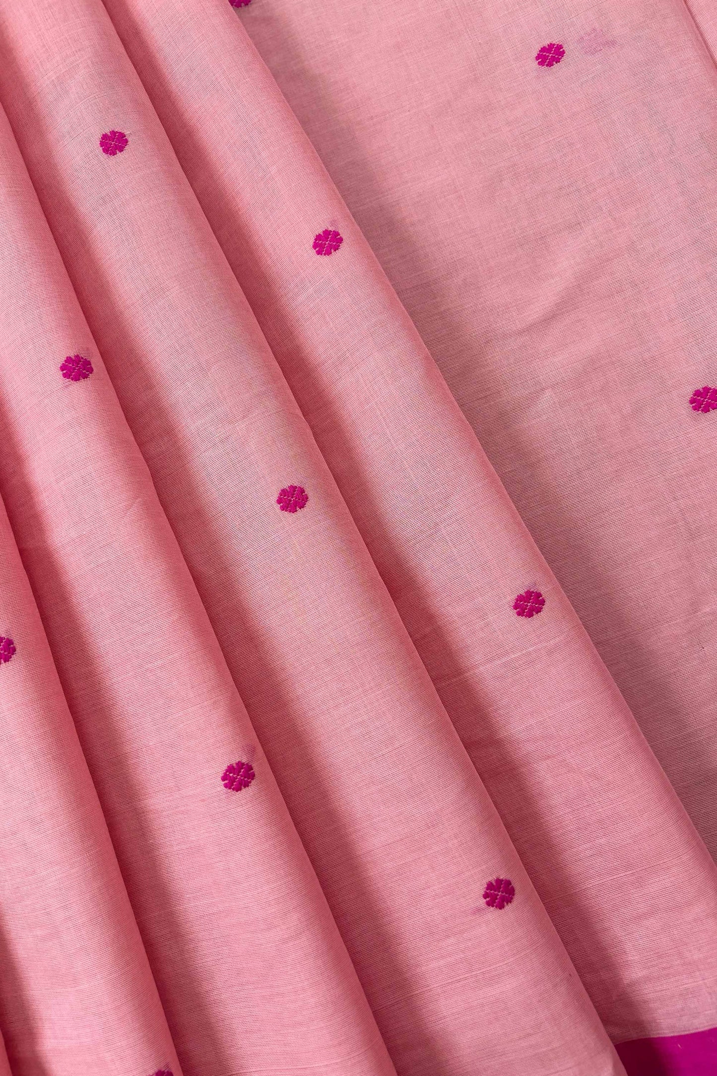 Powder Pink Bengal Cotton Saree with White Woven Buttas