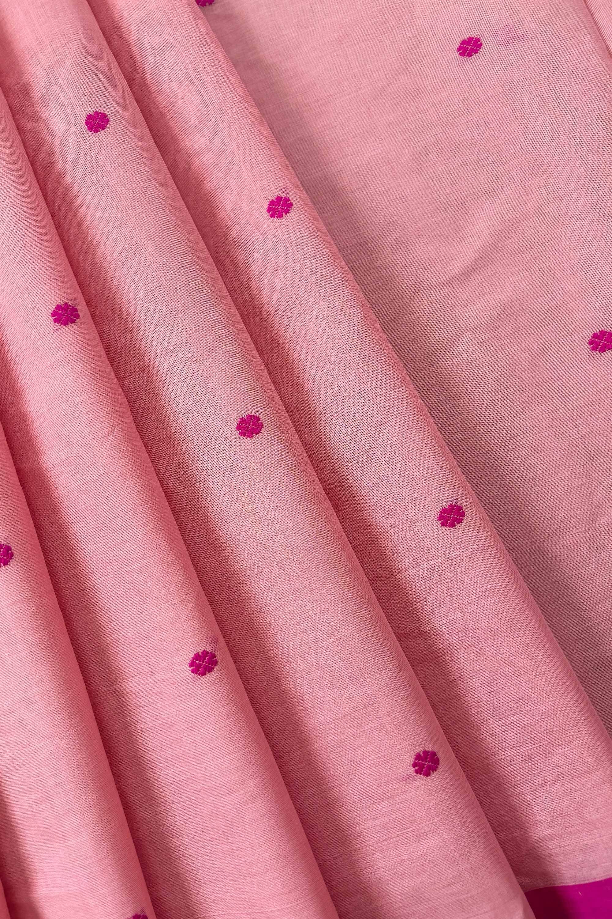 Powder Pink Bengal Cotton Saree with White Woven Buttas