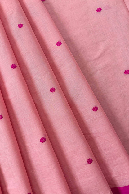 Powder Pink Bengal Cotton Saree with White Woven Buttas