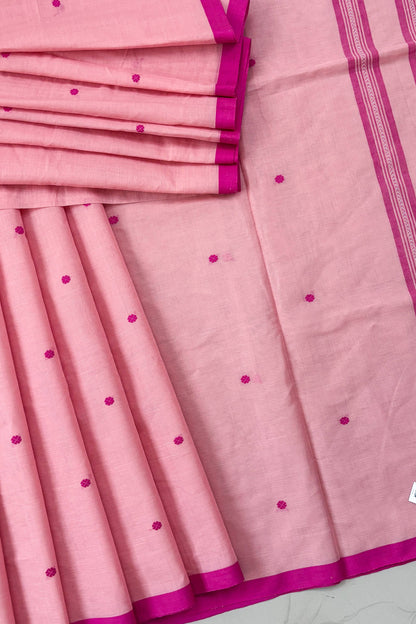 Powder Pink Bengal Cotton Saree with White Woven Buttas