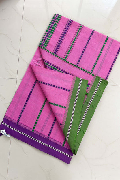 Pink Bengal Cotton Saree with Ganga Jamuna Border