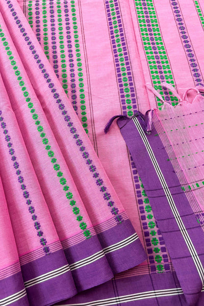 Pink Bengal Cotton Saree with Ganga Jamuna Border