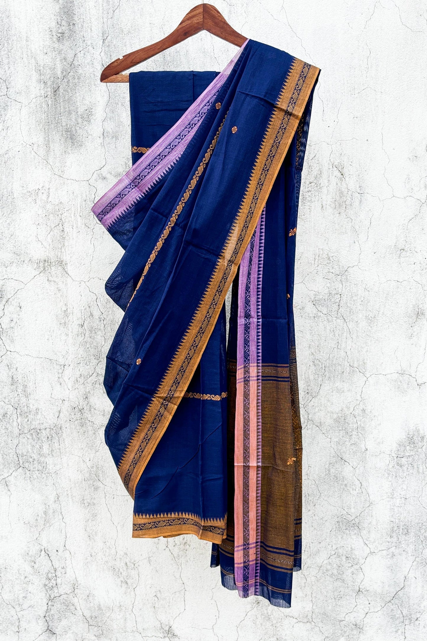 Blue Cotton Dhaniakhali Saree with Ganga Jamuna Borders