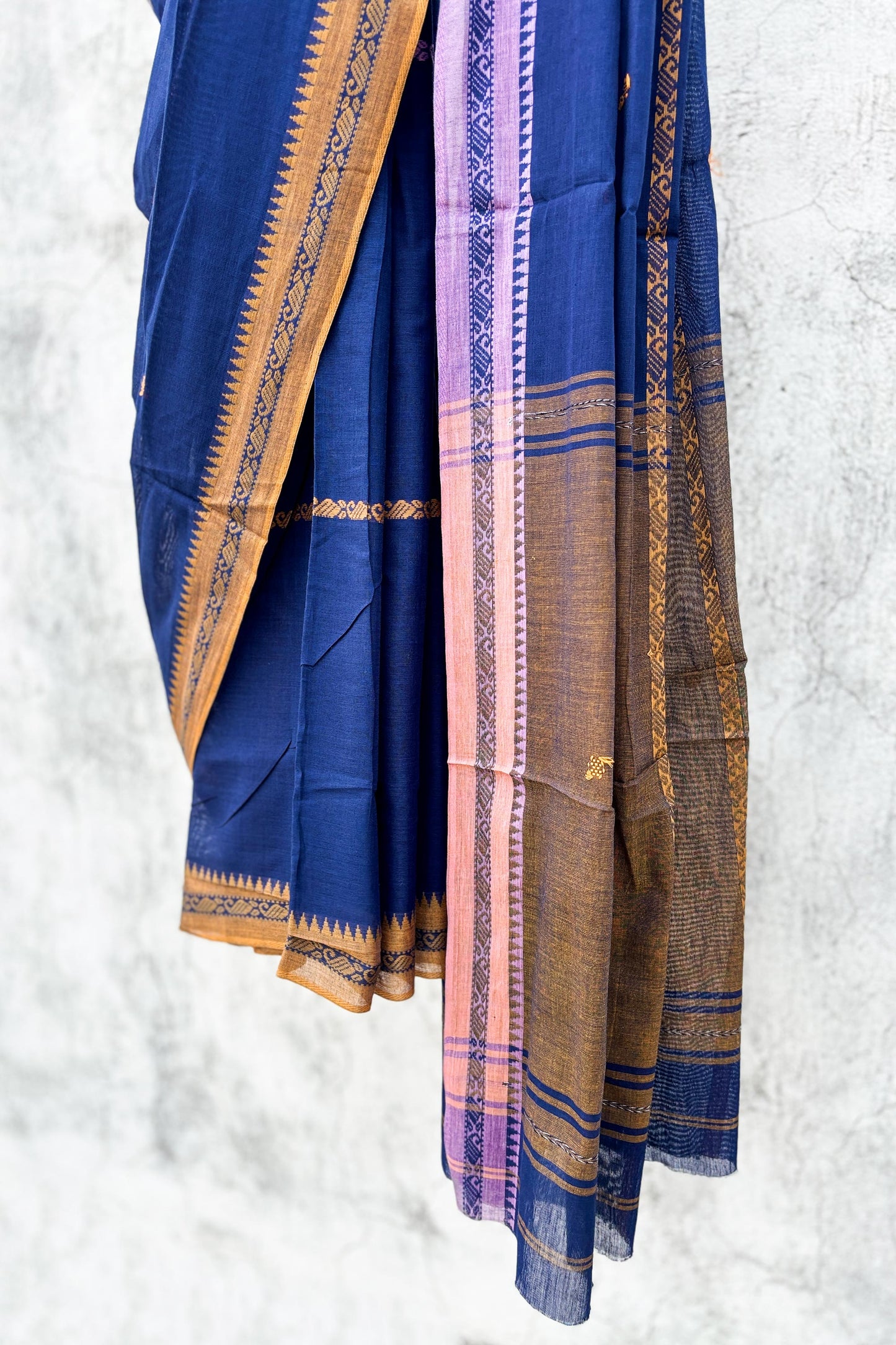 Blue Cotton Dhaniakhali Saree with Ganga Jamuna Borders