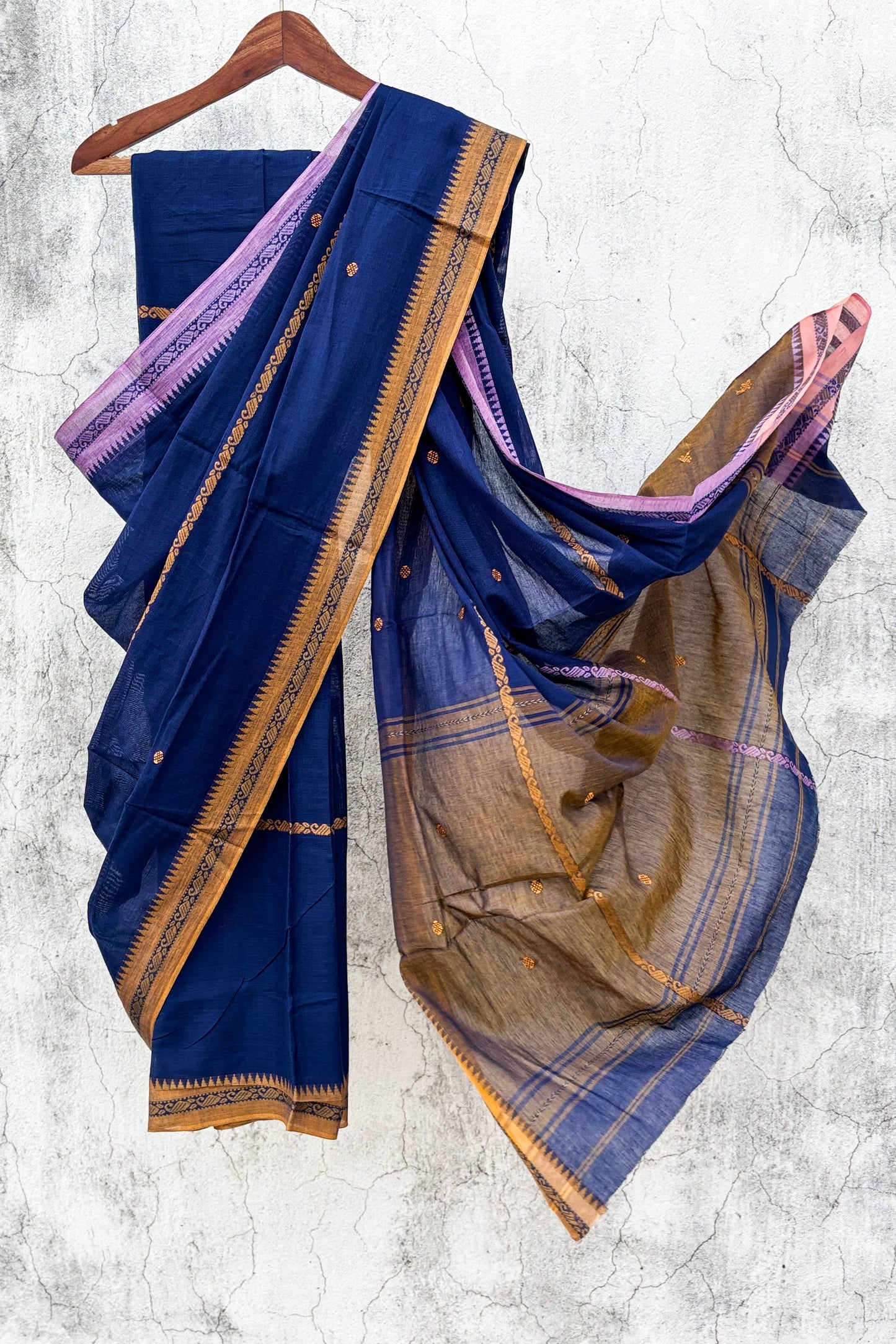 Blue Cotton Dhaniakhali Saree with Ganga Jamuna Borders