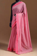 Bubblegum Pink Bengal Cotton Saree with Zari Woven Pallus