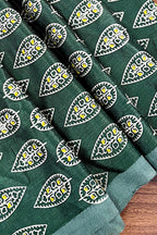 Green Block Printed Modal Silk Blouse Fabric