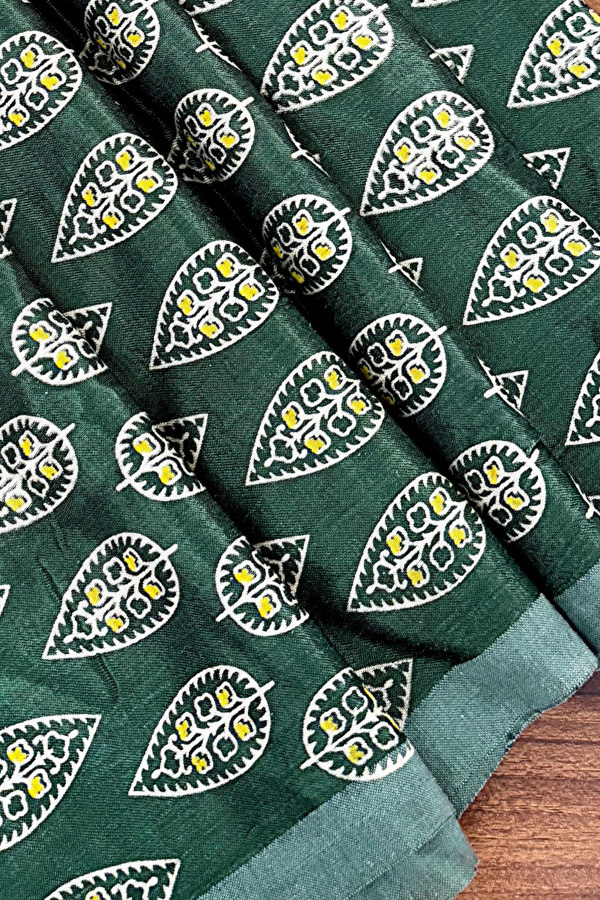 Green Block Printed Modal Silk Blouse Fabric