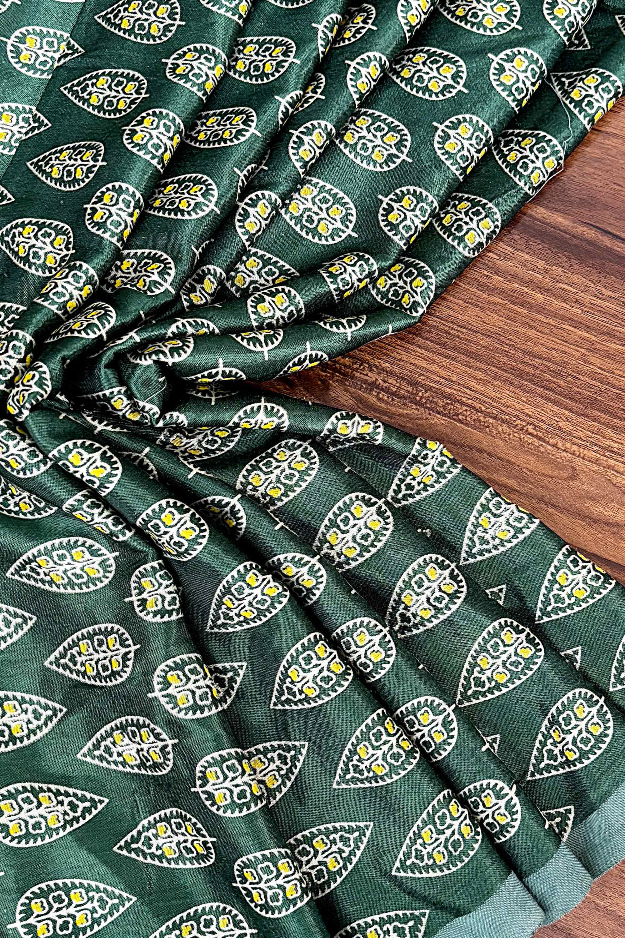 Green Block Printed Modal Silk Blouse Fabric