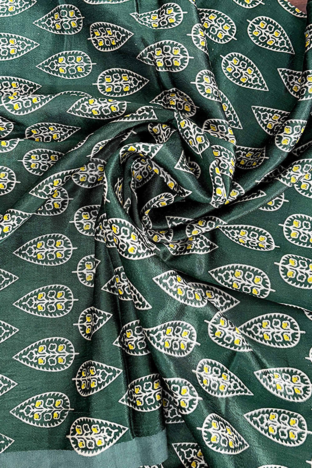 Green Block Printed Modal Silk Blouse Fabric