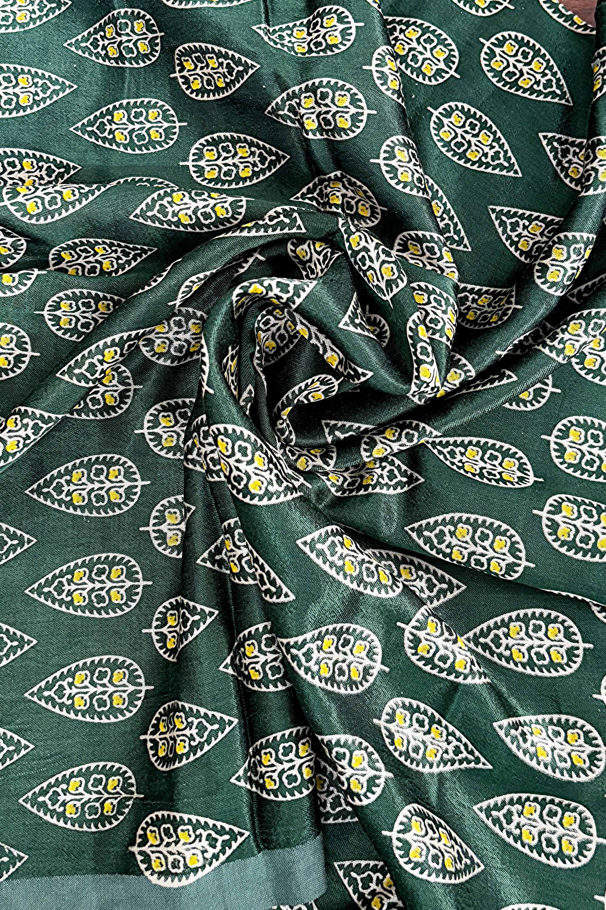 Green Block Printed Modal Silk Blouse Fabric