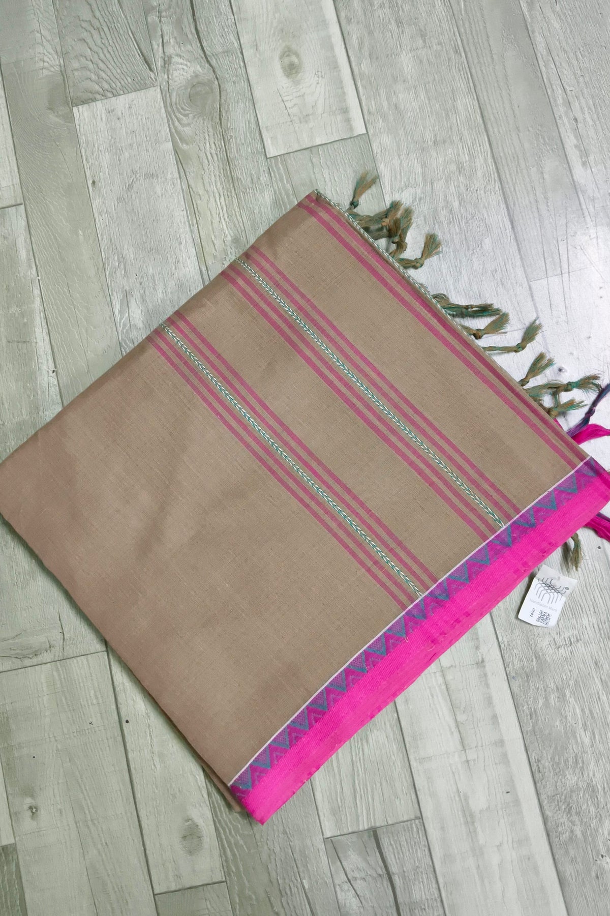 Cement Begampuri Cotton Saree with Pink Woven Borders