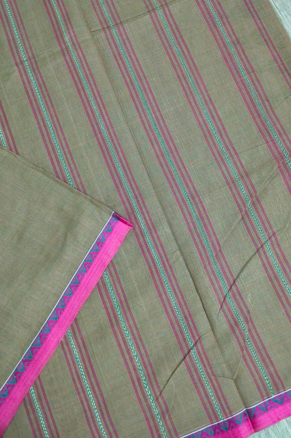 Cement Begampuri Cotton Saree with Pink Woven Borders