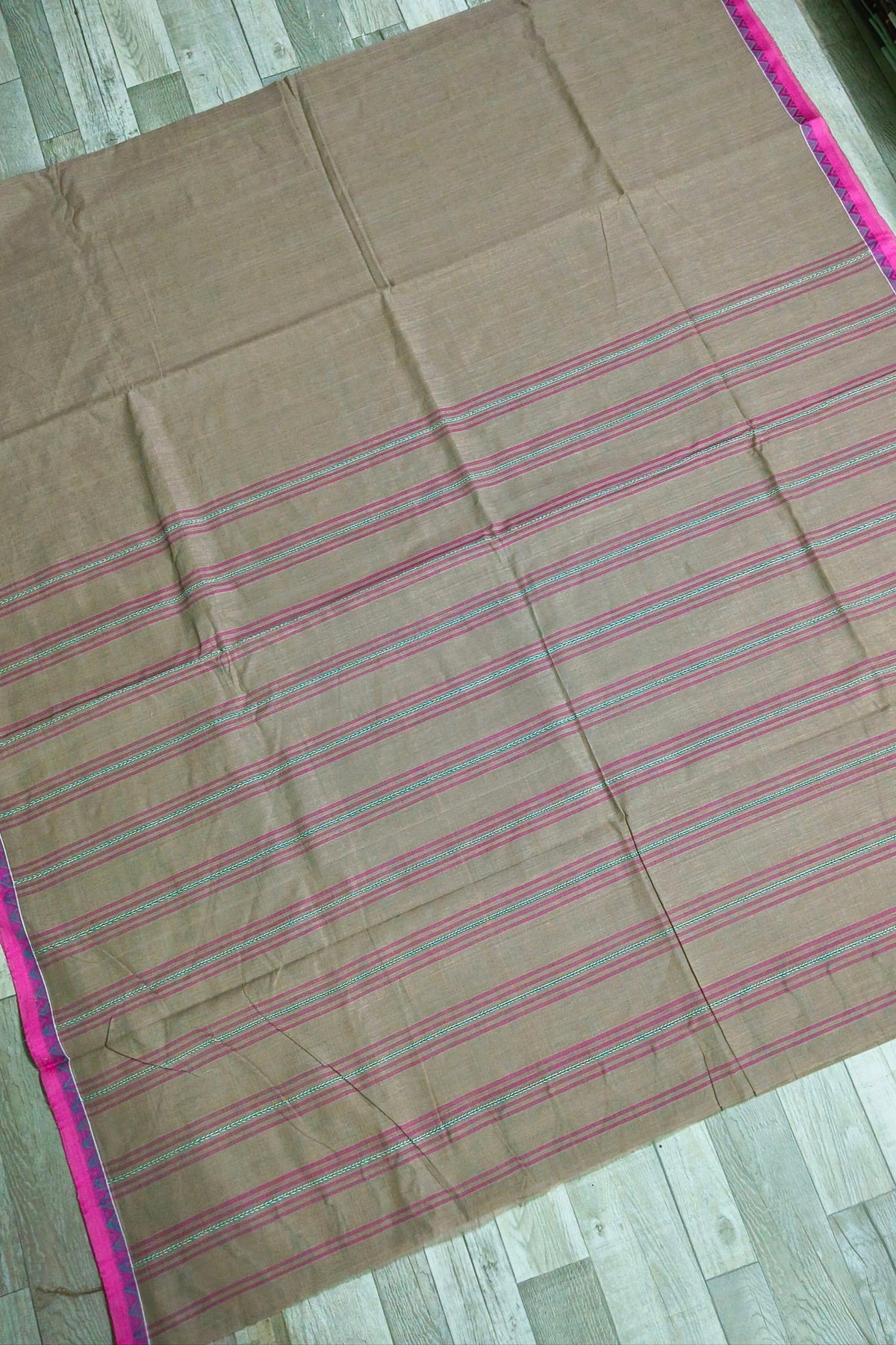 Cement Begampuri Cotton Saree with Pink Woven Borders