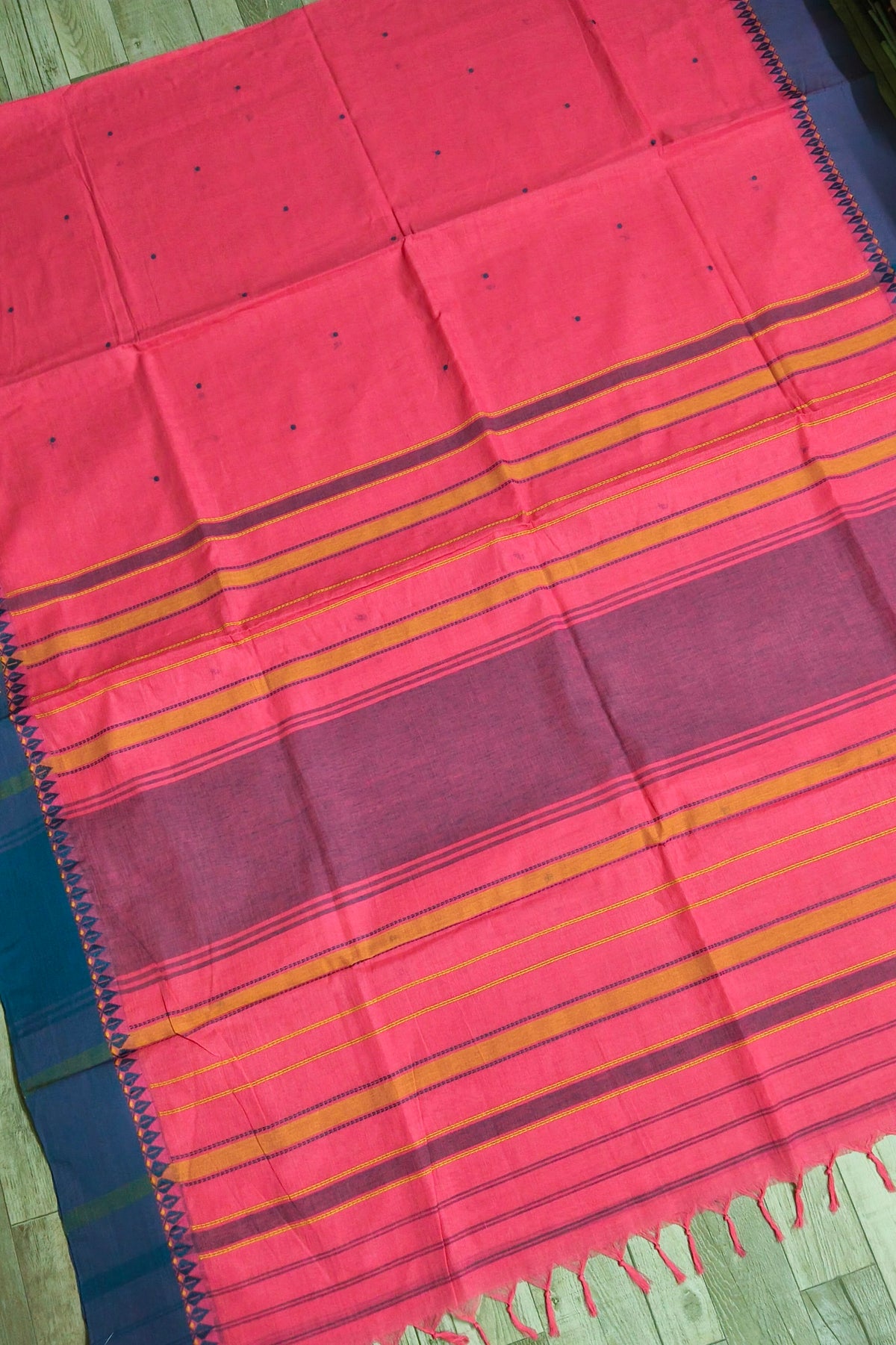 Coral Pink Begampuri Cotton Saree with Woven Borders