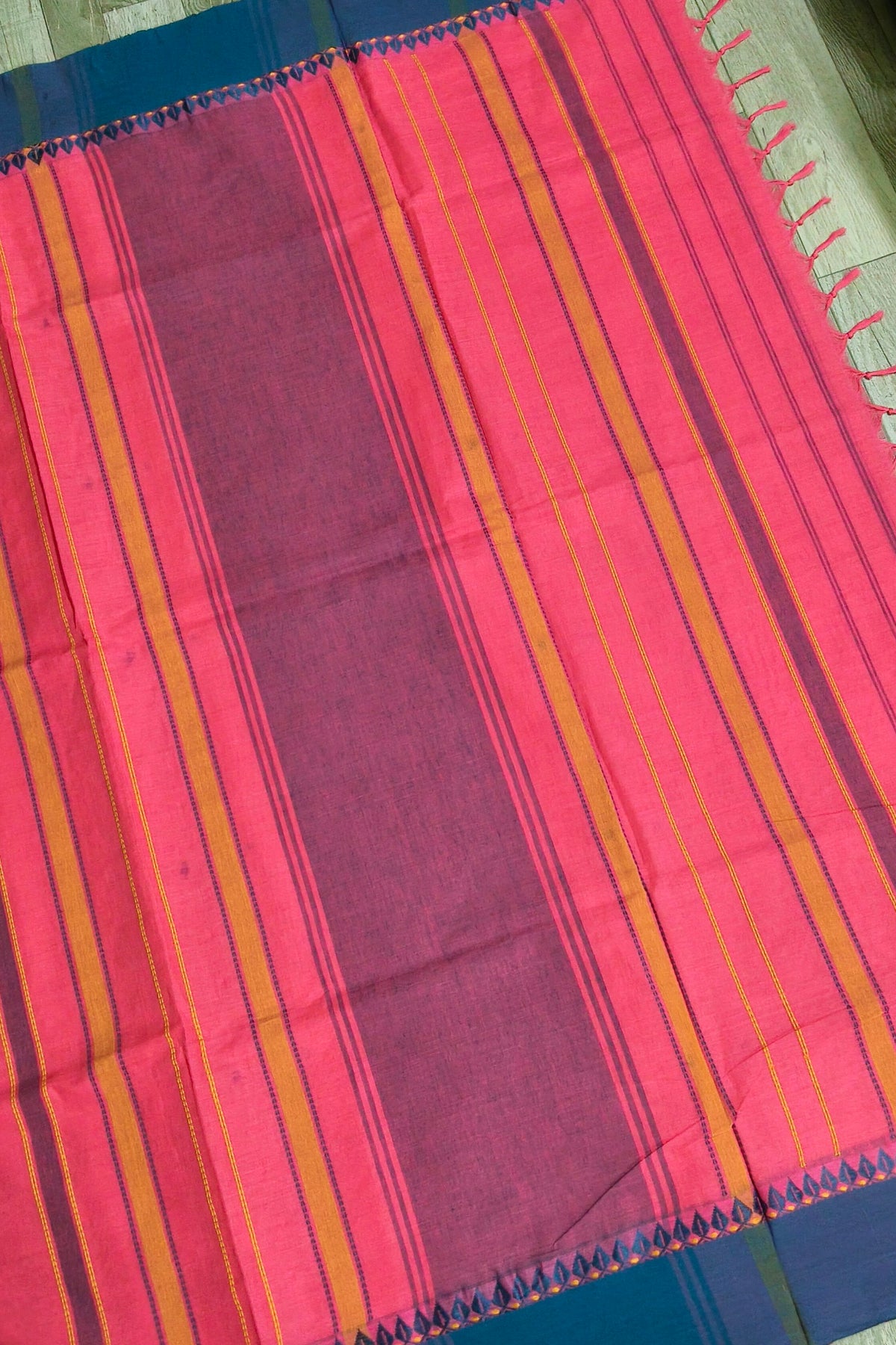 Coral Pink Begampuri Cotton Saree with Woven Borders