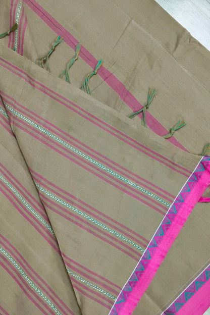 Cement Begampuri Cotton Saree with Pink Woven Borders