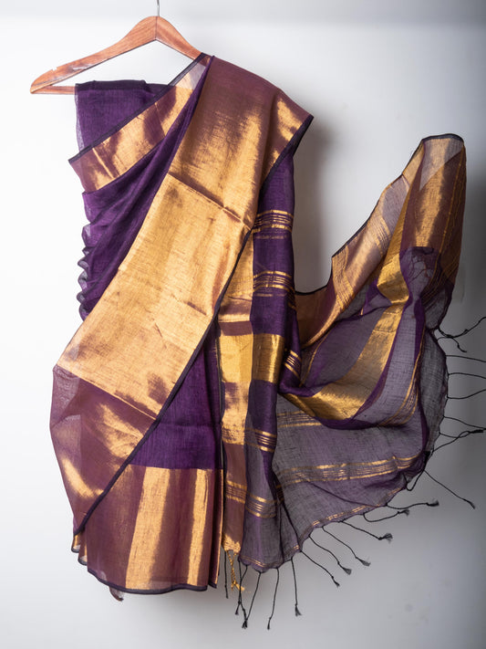 Purple Linen by Linen Saree Zari Borders- MAYASHA