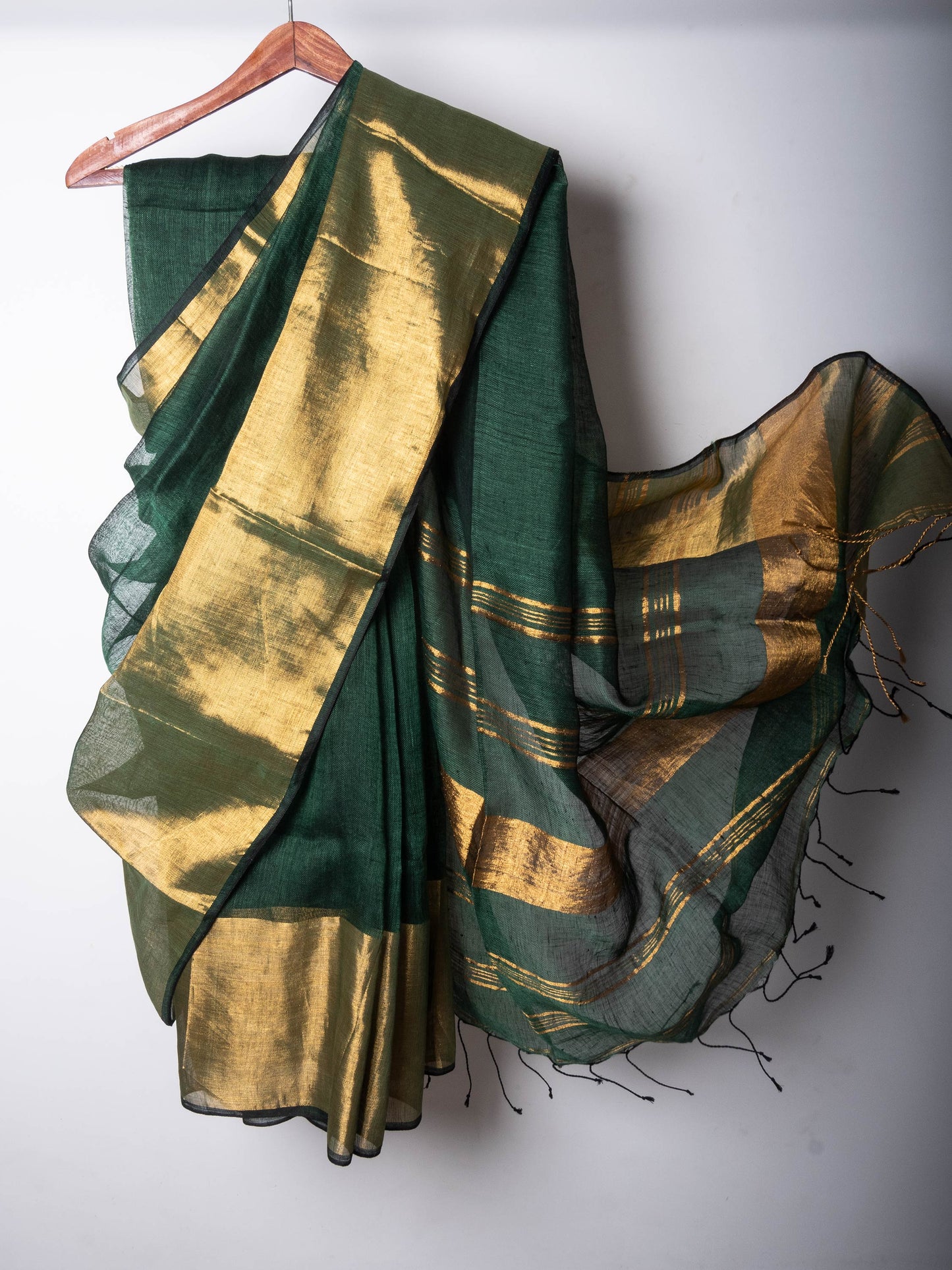 Green Linen by Linen Saree Zari Borders- MAYASHA