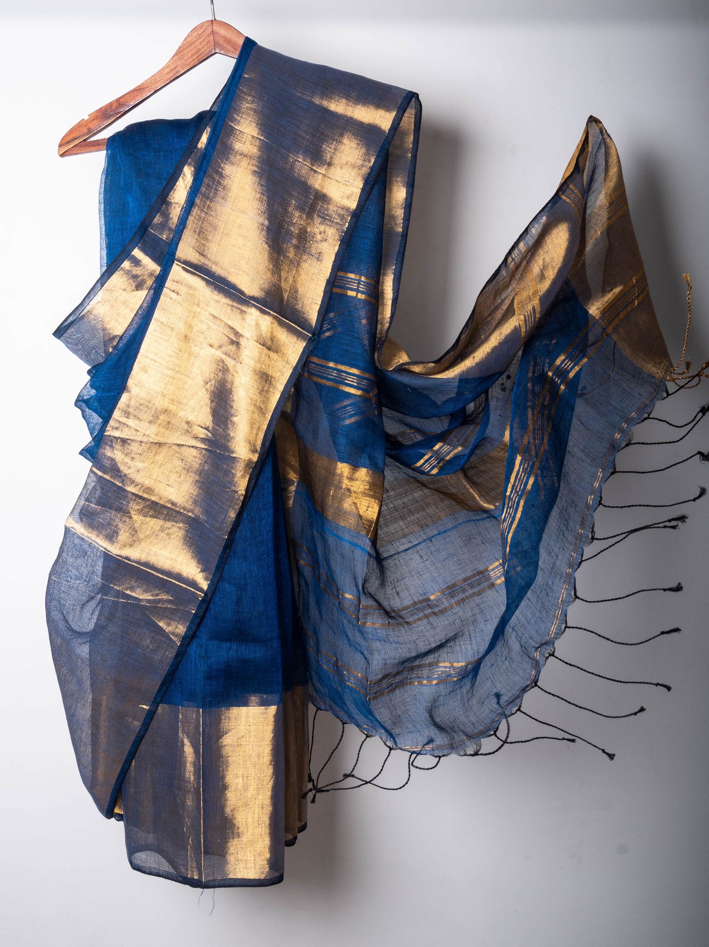 Blue Linen by Linen Saree with Zari Borders- MAYASHA