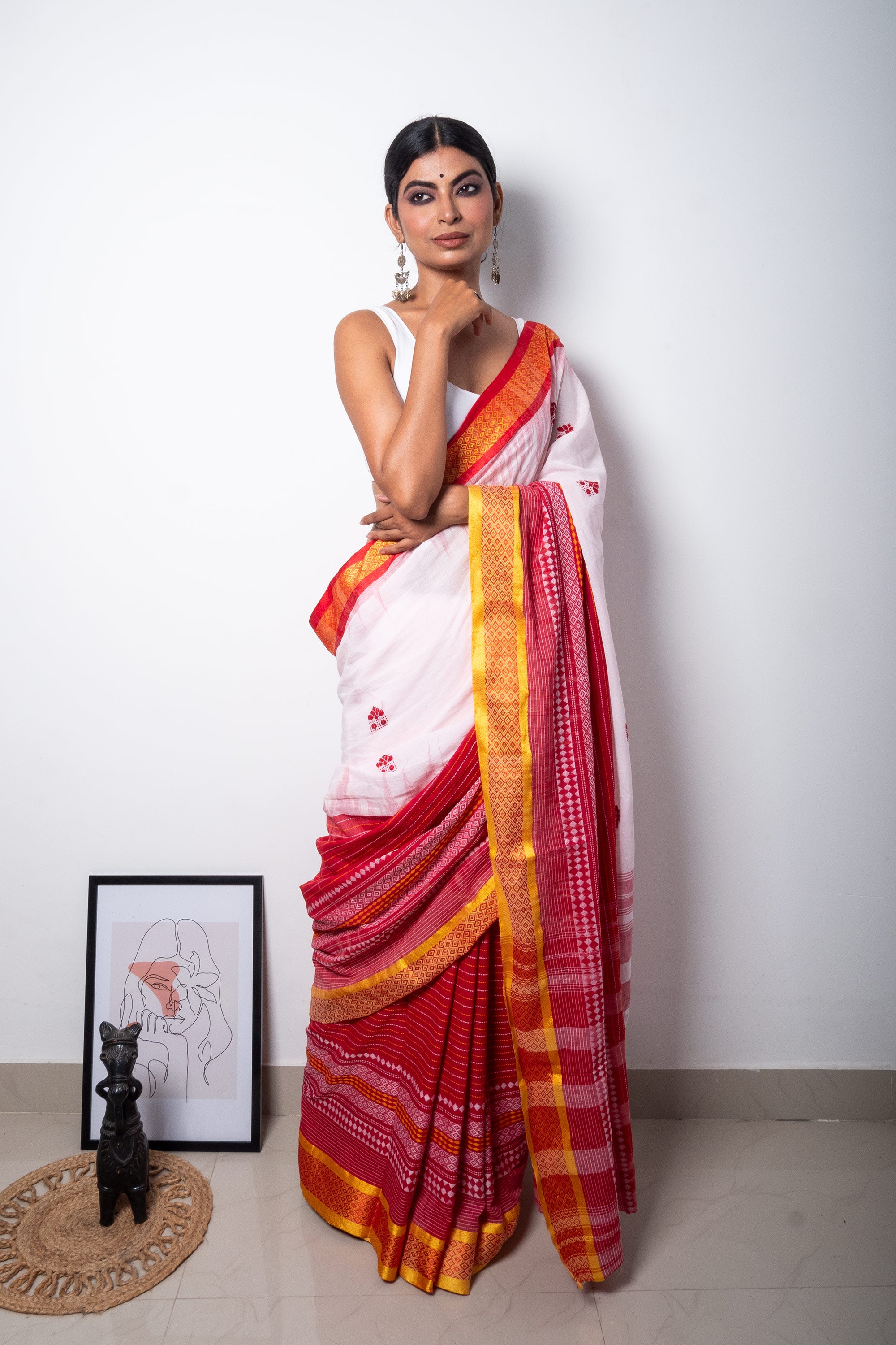 Hansini Laal Paar - Handblock Print on Dhonekhali Taant Saree - Dora By  Phoenix