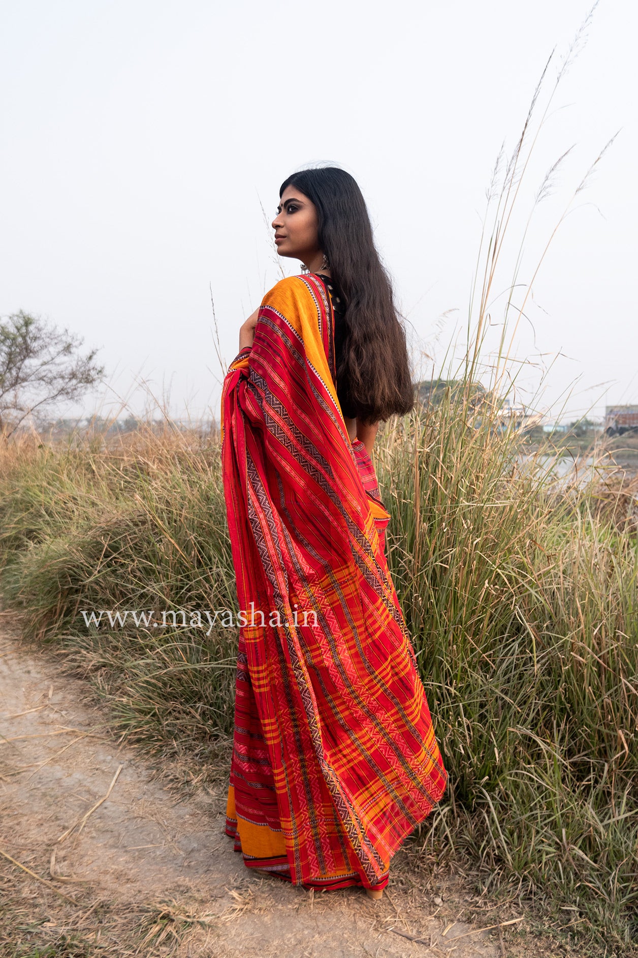 Buy Red Dhaniakhali Ari Cotton Saree- Mayasha