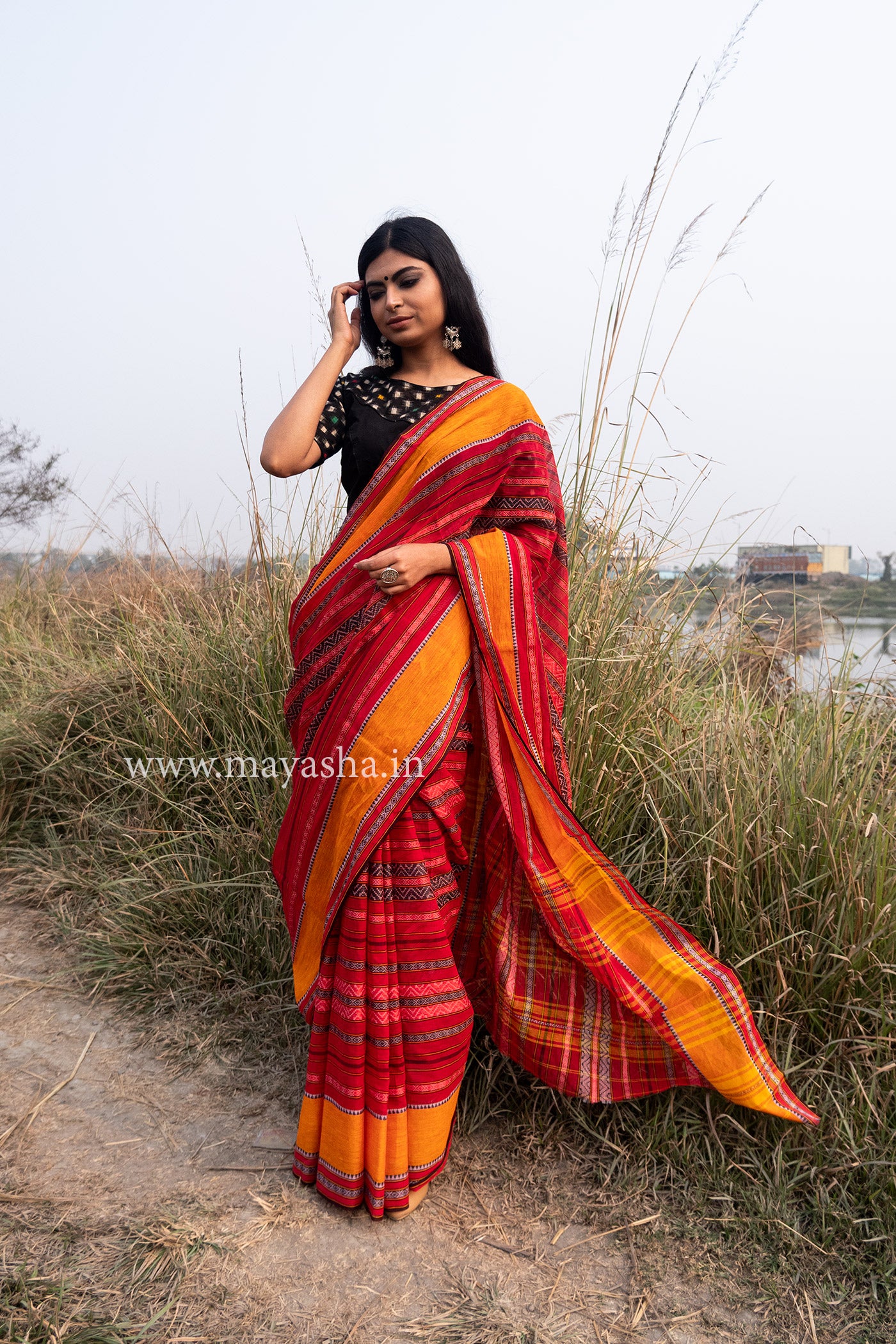 Buy Red Dhaniakhali Ari Cotton Saree- Mayasha