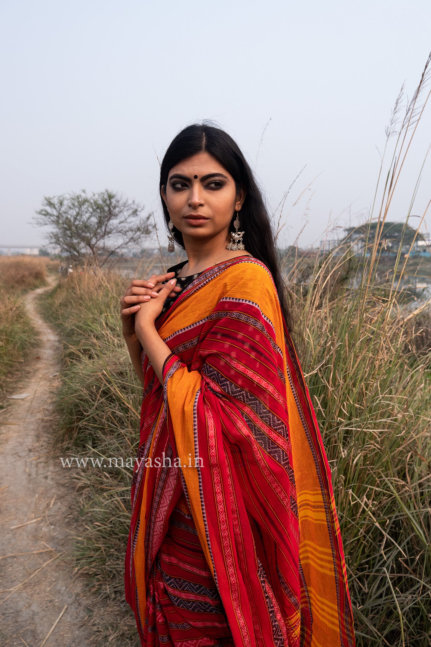 Buy Red Dhaniakhali Ari Cotton Saree- Mayasha