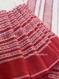 White-Red Begumpuri Handwoven Cotton Saree - MAYASHA