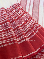 White-Red Begumpuri Handwoven Cotton Saree - MAYASHA