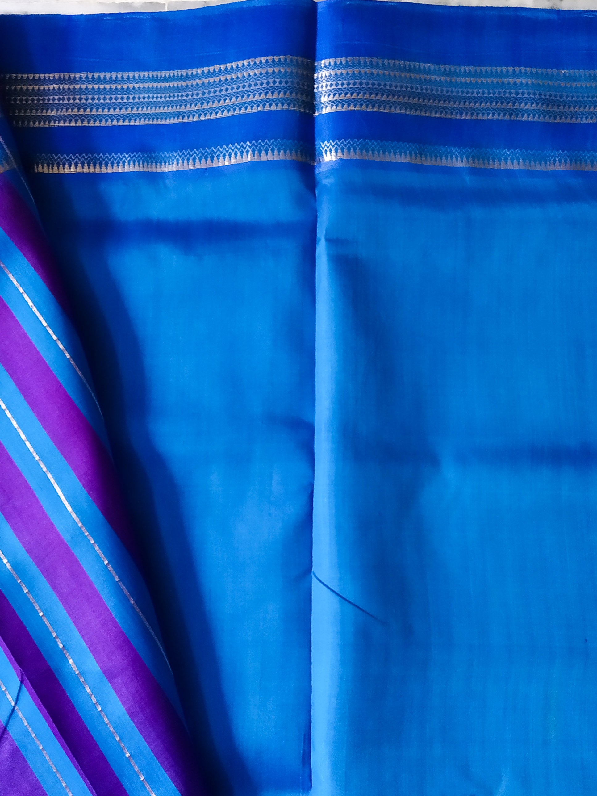 Buy Bluish Purple Murshidabad Silk Saree with Golden Weaved Border-Mayasha