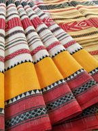 Buy Red-Black Fish Motifs Dhaniakhali Cotton Saree with Yellow Border | MAYASHA